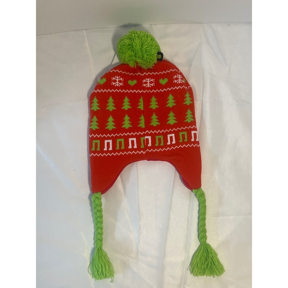 Peanuts Holiday Christmas Charlie Brown Snoopy Beanie Hat with Pompom and Braids - Picture 2 of 5